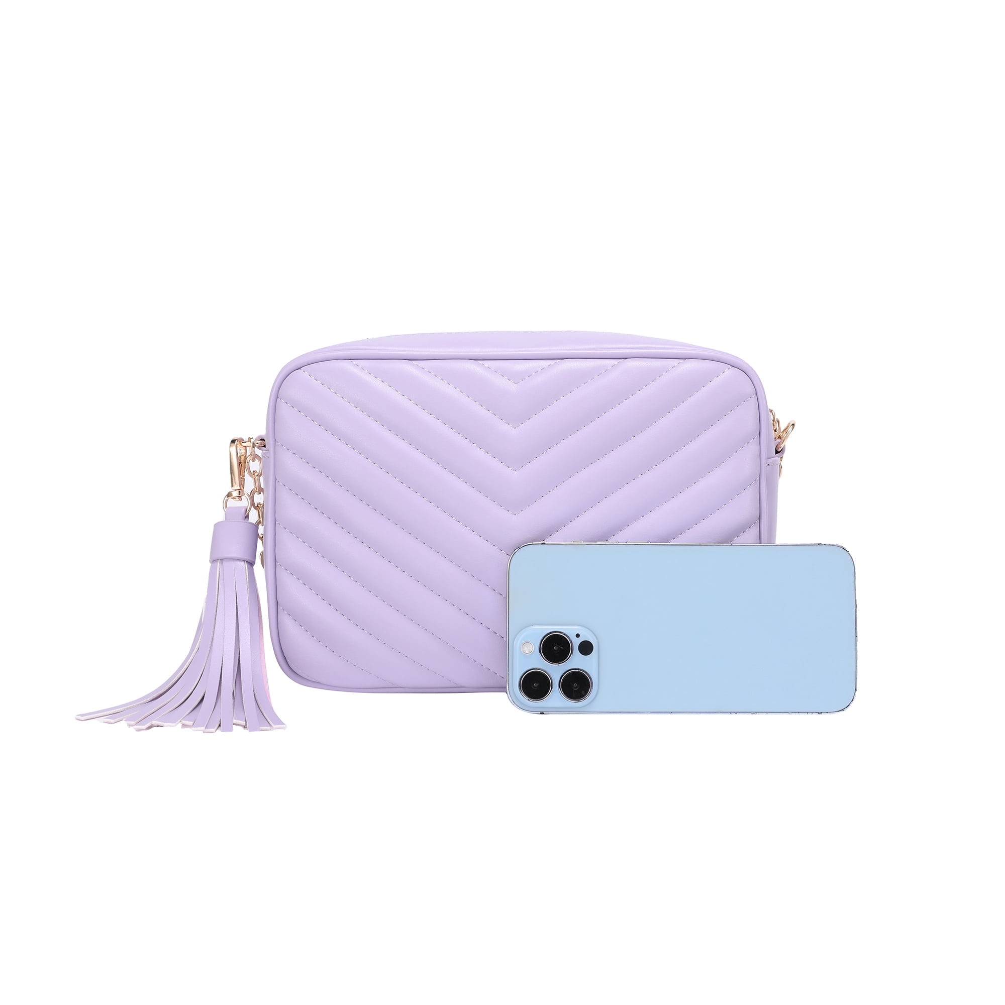 Daisy Rose Quilted Cross body bag with tassle - PU Vegan Leather - Lilac