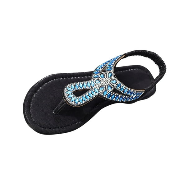 Hopeusnice Sandals for Women Flat Heel Breathable Soft Trendy Non-Slip Women's Sandals Thong Sandals PU Materials Summer Shoes Roman Boho Style Lightweight Walking Shoes Blue 37
