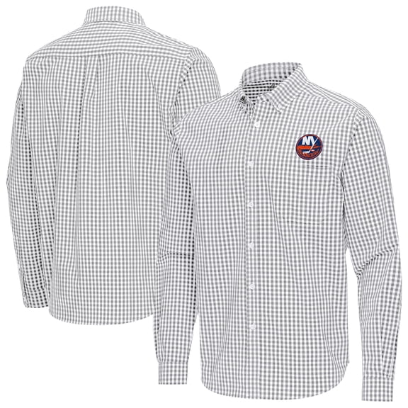 Men's Antigua Gray New York Islanders Ellis Tri-Blend Long Sleeve Button-Down Shirt