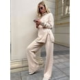 thumbnail image 4 of Hotian Women Solid Turtleneck Sweater Casual Long Sleeve Knitted Pullover Sweater Tops with Side Split Apricot M, 4 of 5