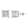 thumbnail image 2 of 3 Ct Princess Cut Studs Clear Crystal 18K White Solid Gold Everyday Dainty Earrings Push Back, 2 of 7
