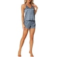 thumbnail image 2 of INSPIRAR CHIC Conjuntos de Pijamas para Mujeres Lencería de Satén con Encaje Cami y Pantalones Cortos V Cuello Ropa de Dormir M Gris Azul, 2 of 6