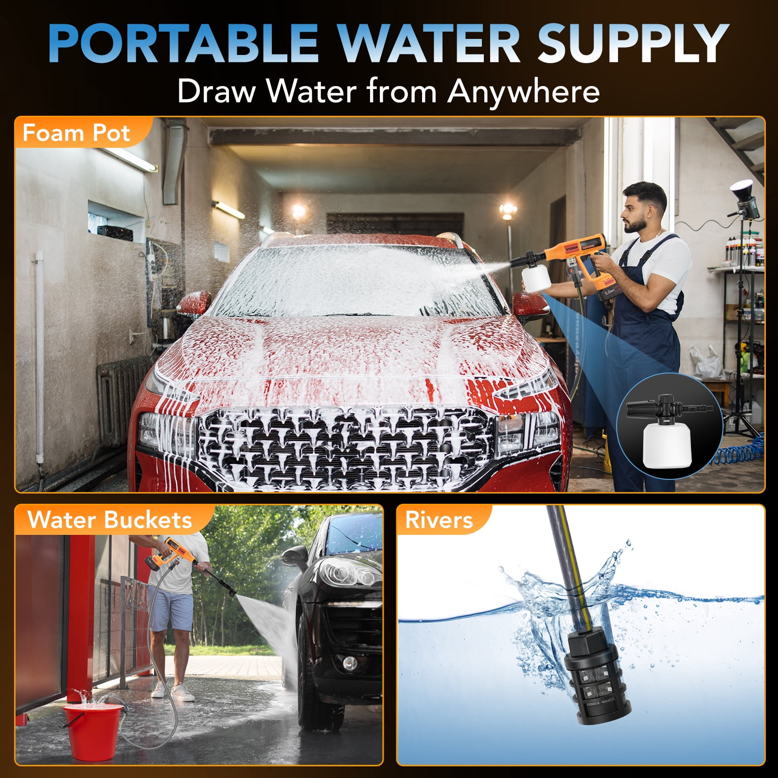 SPEEDWOW Upgraded 1060 PSI Cordless Pressure Washer, 2.8 GPM High Power Washer with Brushless Motor, 6-in-1 Adjustable Nozzle, Portable Power Cleaner for Car, RV, Railing & Yard