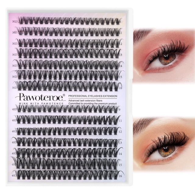 Extensiones de pestañas Pawotence Lash Clusters, 280 unidades, 30D y 40D