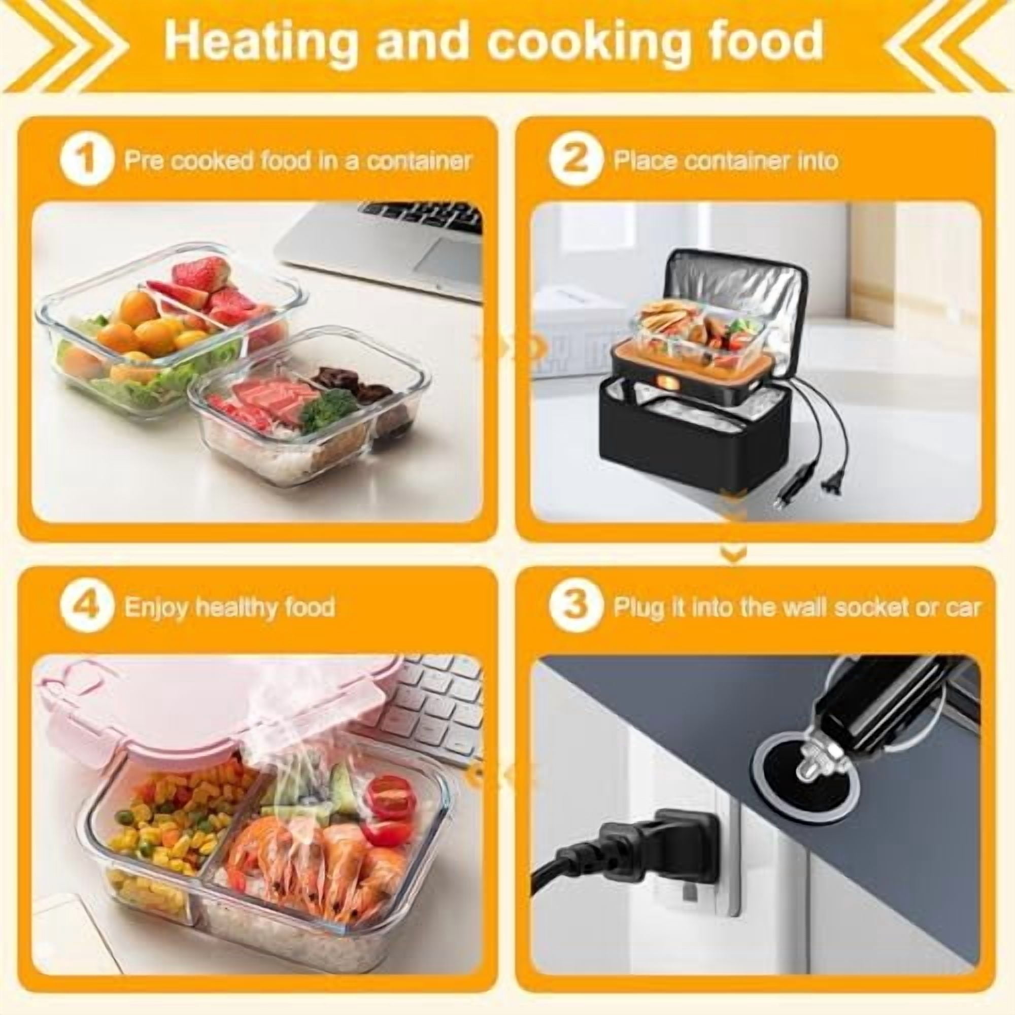 Portable Oven - 100W Fast Heating Food Warmer, 3-in-1 Electric Lunch Box & Lunch Warmer 12V/24V/110V - Mini Personal Microwave Oven for Car, Truck Driver, Office, Travel & Outdoor Use