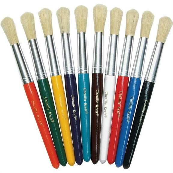 Creativity Street Round Natural Bristle Brushes - 10 Brush(es) - 7.50" Plastic - Aluminum Ferrule | Bundle of 5 Sets