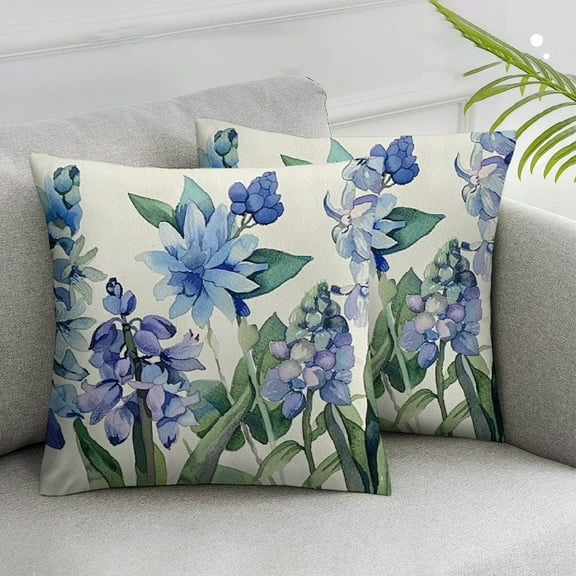 JRXY Blue Hydrangea Wildflower Spring Throw Pillow Covers  Outdoor Spring Summer Floral Decor Farmhouse Lumbar Decorative Throw Pillows Cases Decorations for Couch Sofa Porch 2pcs White