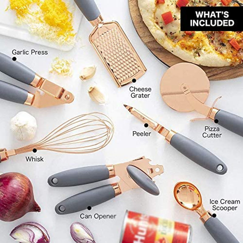 FAMALO Kitchen Gadgets Set 5 Pcs, Space Saving Cooking Tools,Utensil  Set,Cheese Grater, Vegetable Peeler, Garlic Grinder, Pizza Cutter, Bottle  Opener
