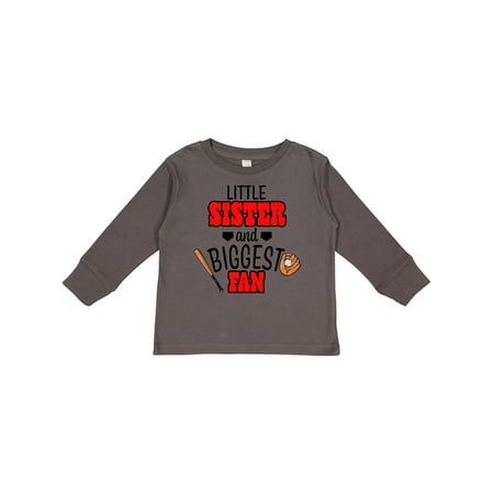 Inktastic Little Sister and Biggest Fan Baseball Glove and Bat Girls Long Sleeve Toddler T-Shirt