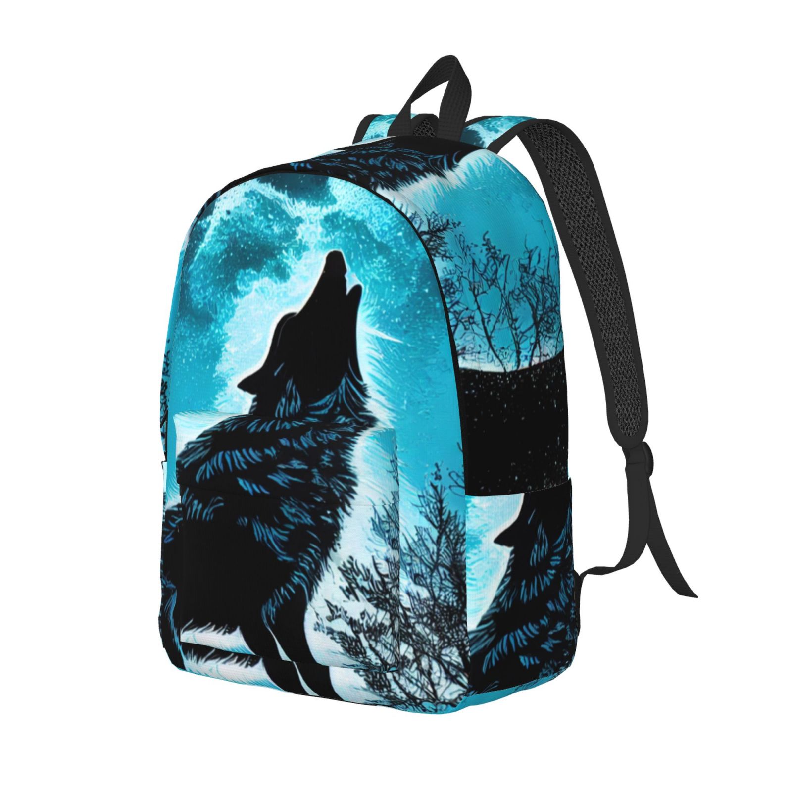 Kuqiui Blue Full Moon Wolf Print Canvas Travel Laptop Backpack for Men Women,Business Work Rucksack College School Computer Bag Fits 15.6 Inch Notebook