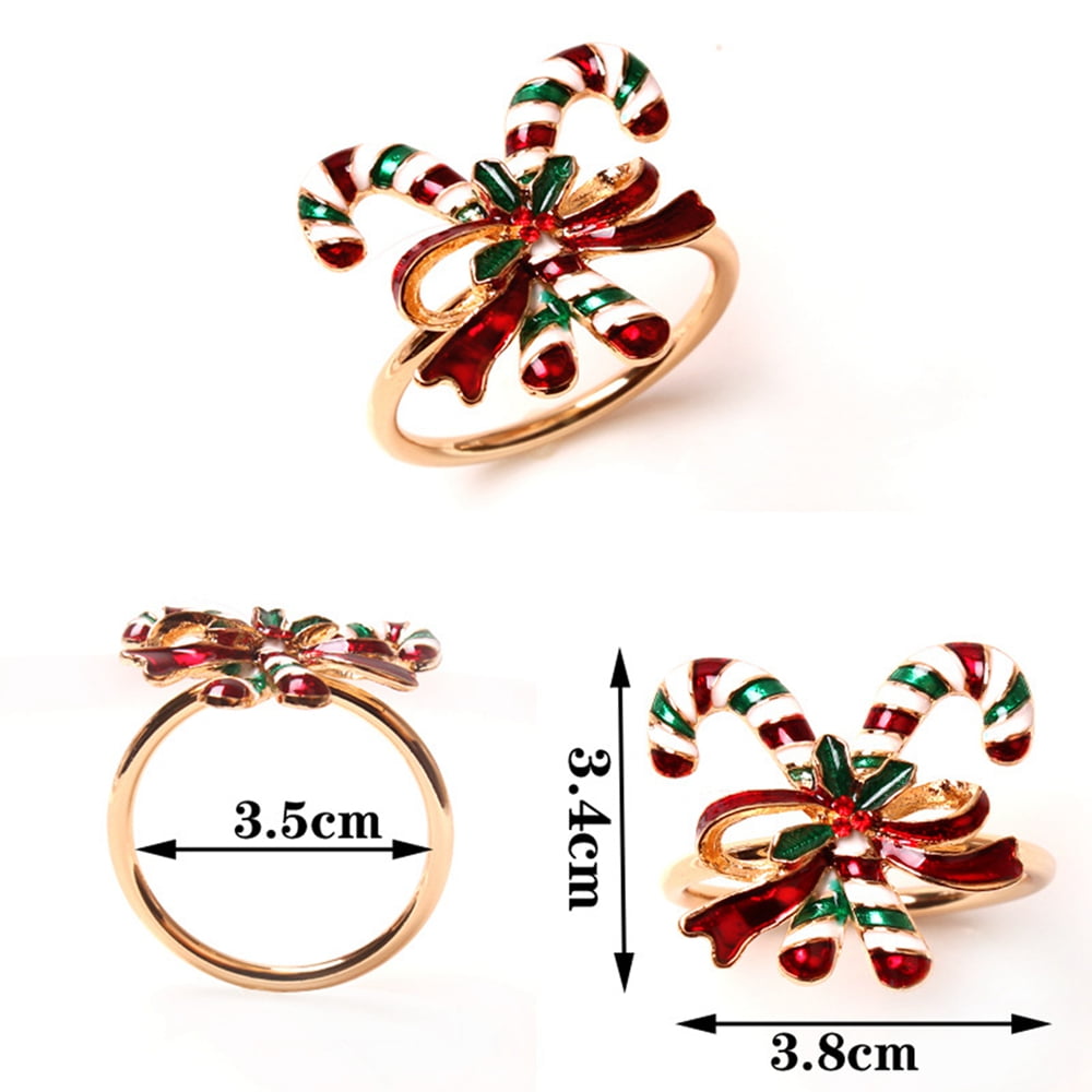 Christmas Napkin Rings Set of 4, Christmas Cane Napkin Holder Buckle