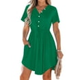 thumbnail image 2 of Date Outfits Women's Summer Dress Casual V Neck Short Sleeve Drawstring Dresses with Pockets Green 3Xl, 2 of 9