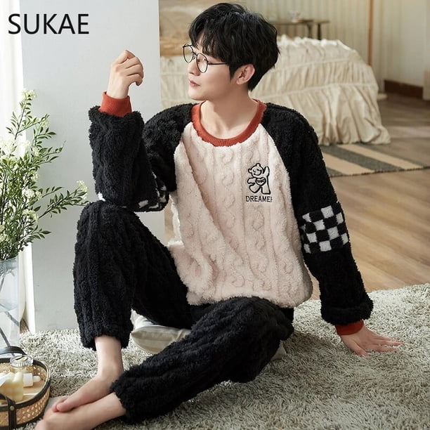 Conjunto de pijama de talla grande para hombre, ropa de dormir de terciopelo grueso, Coral, de ocio, deportiva, termal, gordito, para niño, invierno, L-5XL