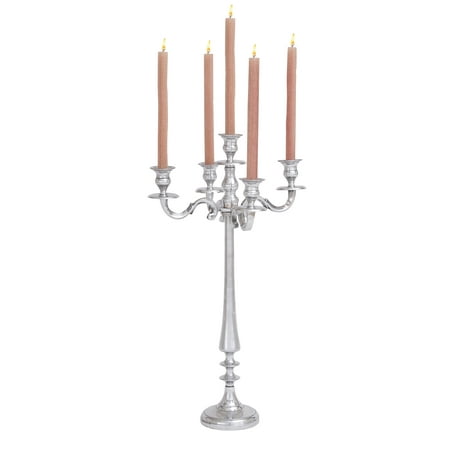 Classic Silver Candelabra - Decmode Traditional 24 Inch Metal 5-Candle Candelabra, Silver, Mirrored Finish