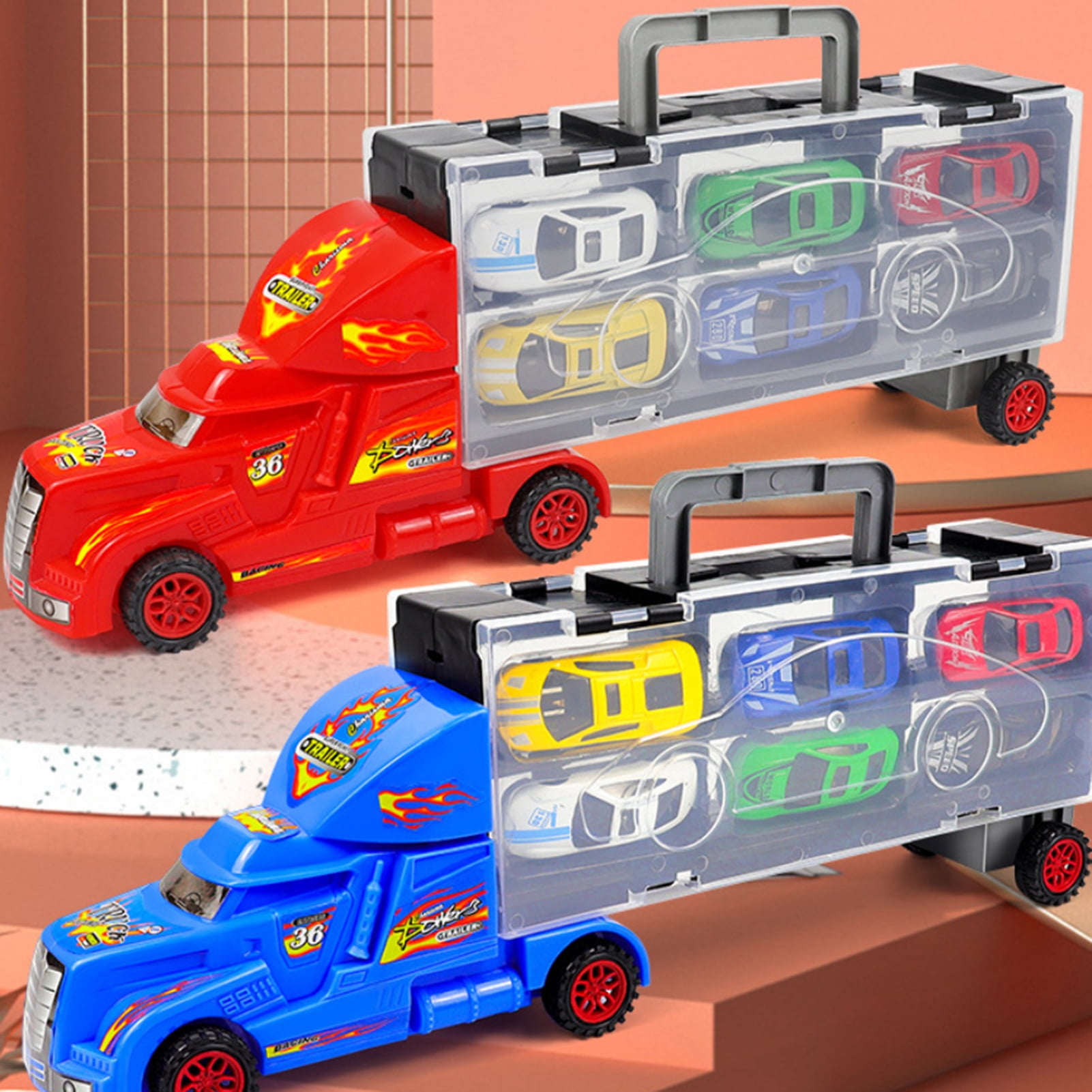Lubelski 1 Set Kids Container Car with Slide Track 6 Mini Car