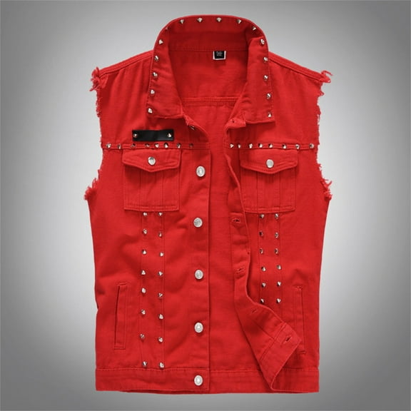 Yusimy Men's Denim Vest Sleeveless Lapel Collar Casual Solid Color Lightweight Summer Jacket Breathable Denim Style