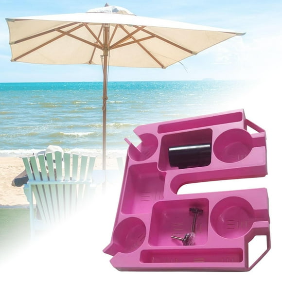 Ximing Beach Umbrella Table Tray Outdoor Beach Accessory,3 Snack Compartments Sunshades Stand Sun Umbrella Support for Picnic Desk Pink