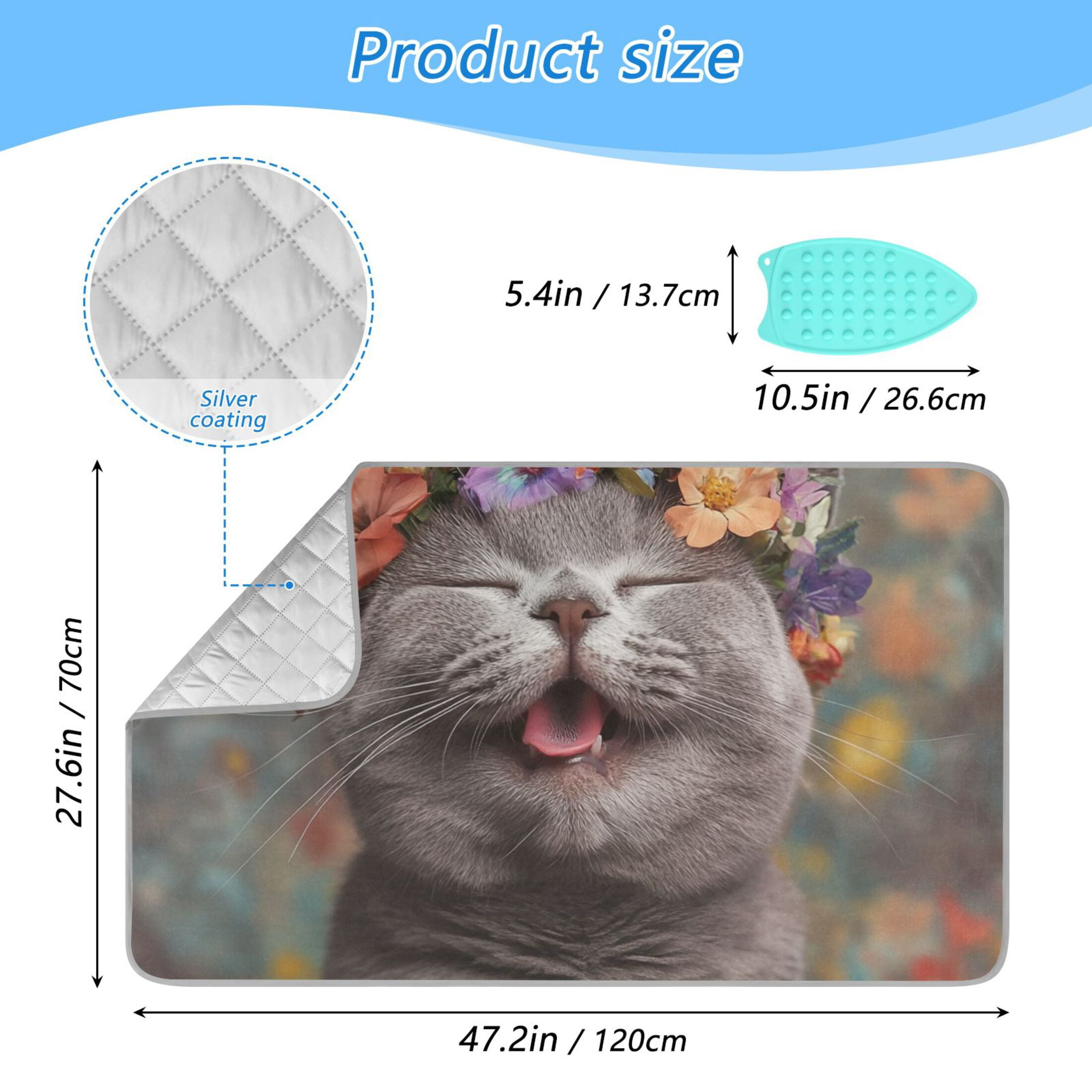 Happy Cat Wearing Garlands Ironing Mat Blanket Portable Travel Ironing Pad Heat Resistant Pad 47.2" x 27.6”