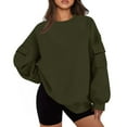 thumbnail image 2 of Viikei Sweatshirts for Women Clearance under $10,Women's Round Neck Solid Color Long Sleeved Pocket Loose Top Sweatshirt Green M, 2 of 6
