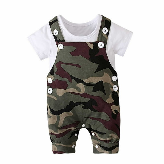 AOMPMSDX Boys Outfits Set Toddler Boys Girls Short Sleeve Star Suit Camo Suspenders Pants T Shirt Tops And Overalls Shorts Outfits Clothes Ce1 0 Months-3 Months