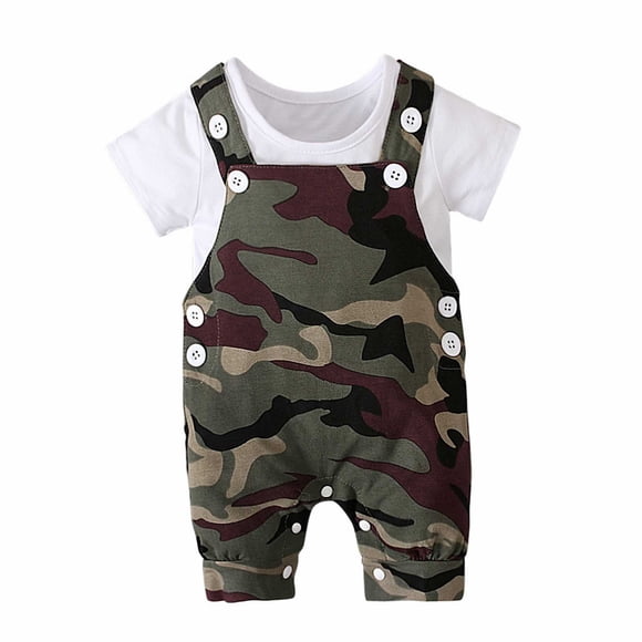 TBWNWG Boys Outfits Set Toddler Boys Girls Short Sleeve Star Suit Camo Suspenders Pants T Shirt Tops And Overalls Shorts Clothes,Size 6-12Months