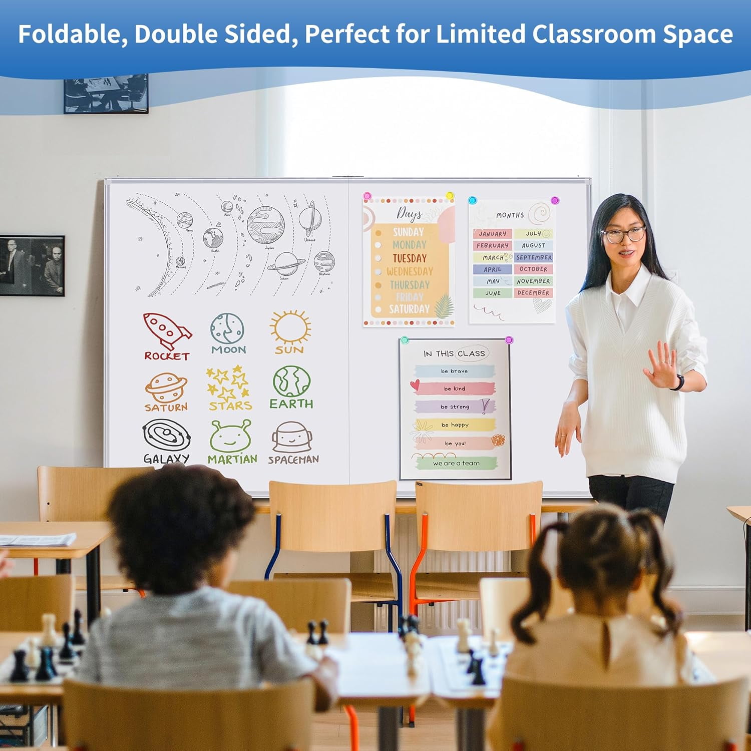 Magnetic Whiteboard Dry Erase, 48 x 36 inch Large White Board for Wall, Foldable Aluminum Frame Hanging Whiteboards for Home Classroom Office