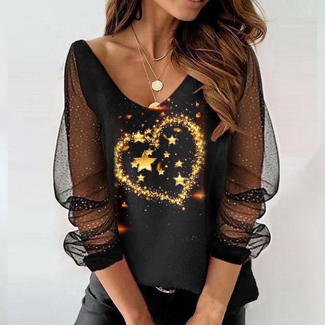 Puntoco Blusa de manga larga con cuello en V y estampado de malla para mujer Puntoco Puntoco-5413