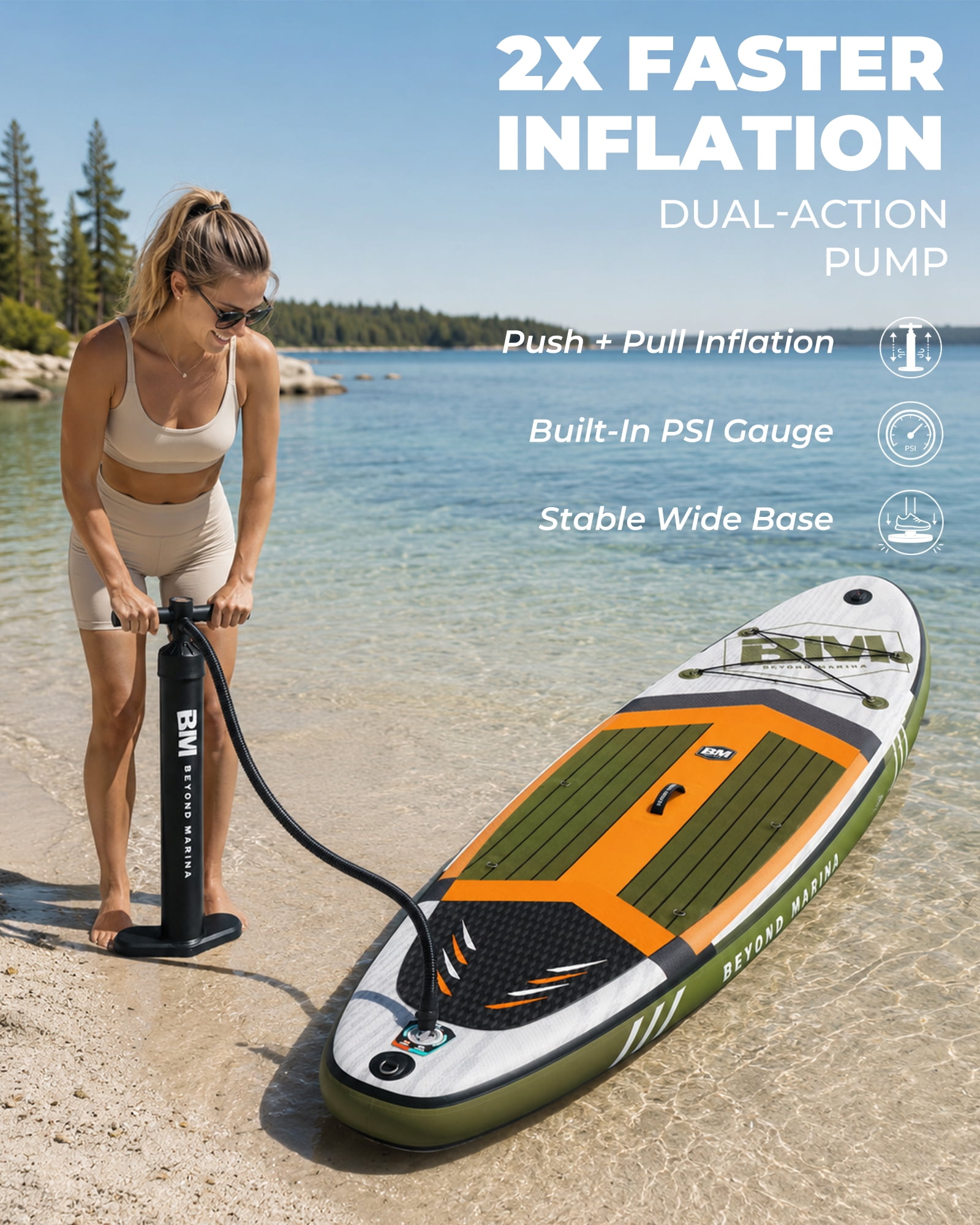 10'6" Inflatable Stand Up Paddle Board for Adults, Non-Slip EVA, Camera Mount, Cold Wood
