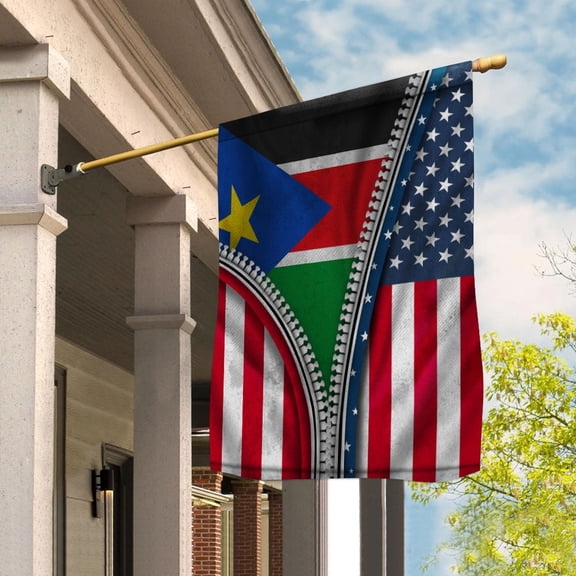 Zipper Flag American Show South Sudanese Flag USA South Sudan Patriotic Root House Flag, Double-Sided Decorative Outdoor Flag, Patriotic Polyester Yard Flag 29.5 x 39.5 in