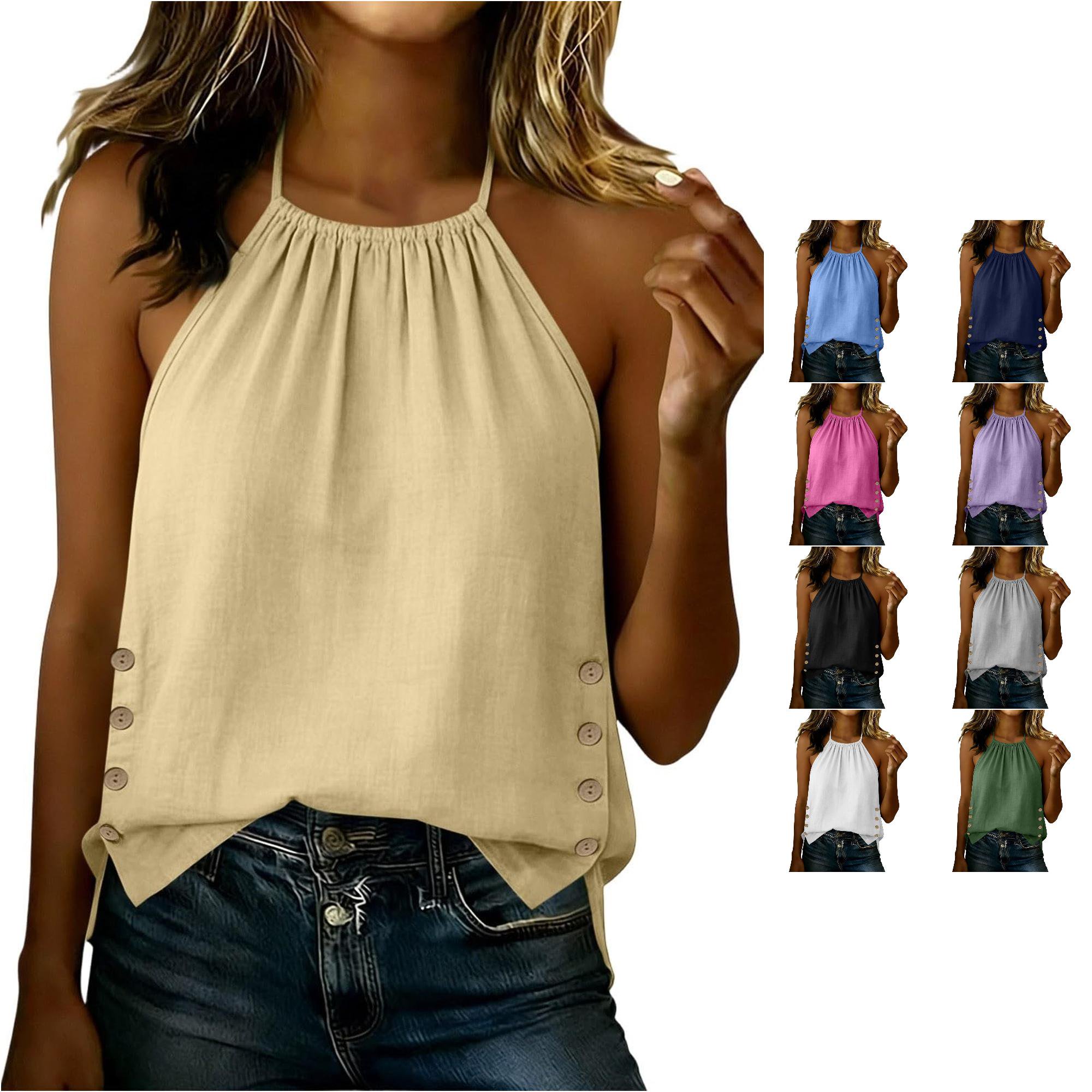 &rsquo;s Tie Front Off Shoulder Button Down Sleeveless Blouse Casual Tank Top 80 s Tops for Women 2XL