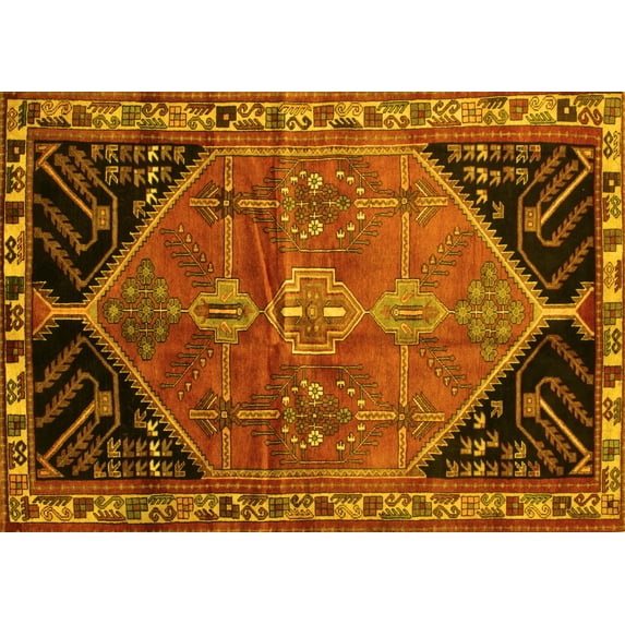Ahgly Company Machine Washable Indoor Rectangle Persian Yellow Traditional Area Rugs, 2' x 5'