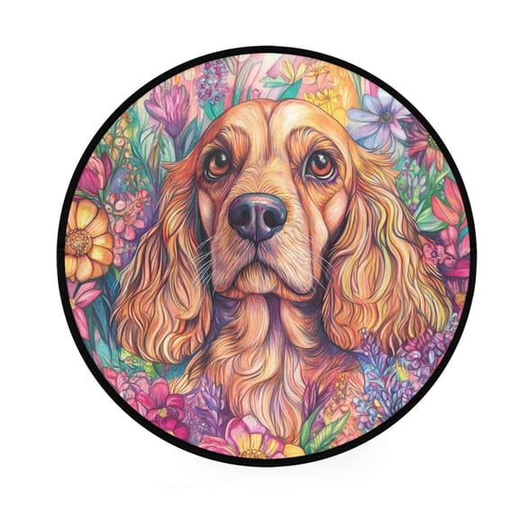 BZSMCE Round Decorative Floor Mat Floral Companion Pattern 36.2IN