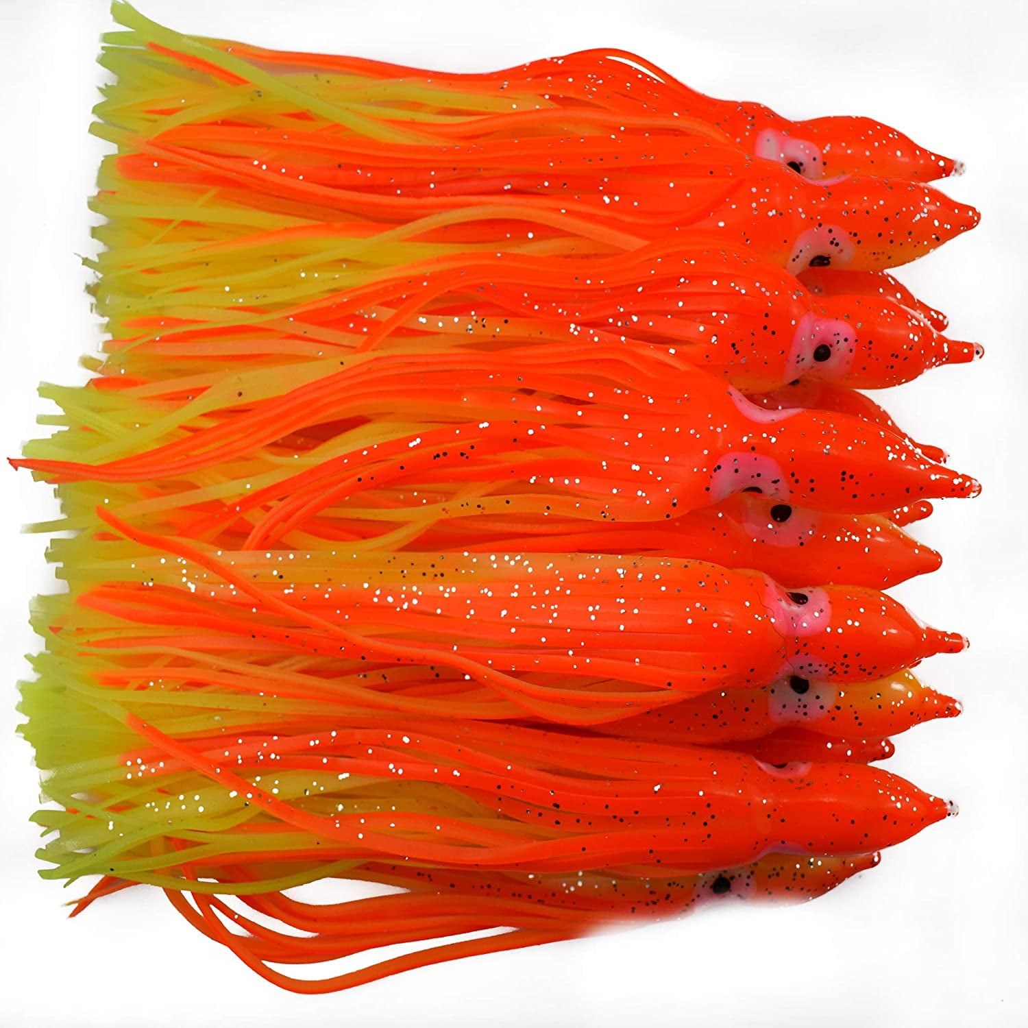 20pcs Squid Skirts Fishing Lure Trolling Fishing Lures Soft Octopus Baits  for Saltwater Fishing 6in/15CM (Orange & Yellow) 
