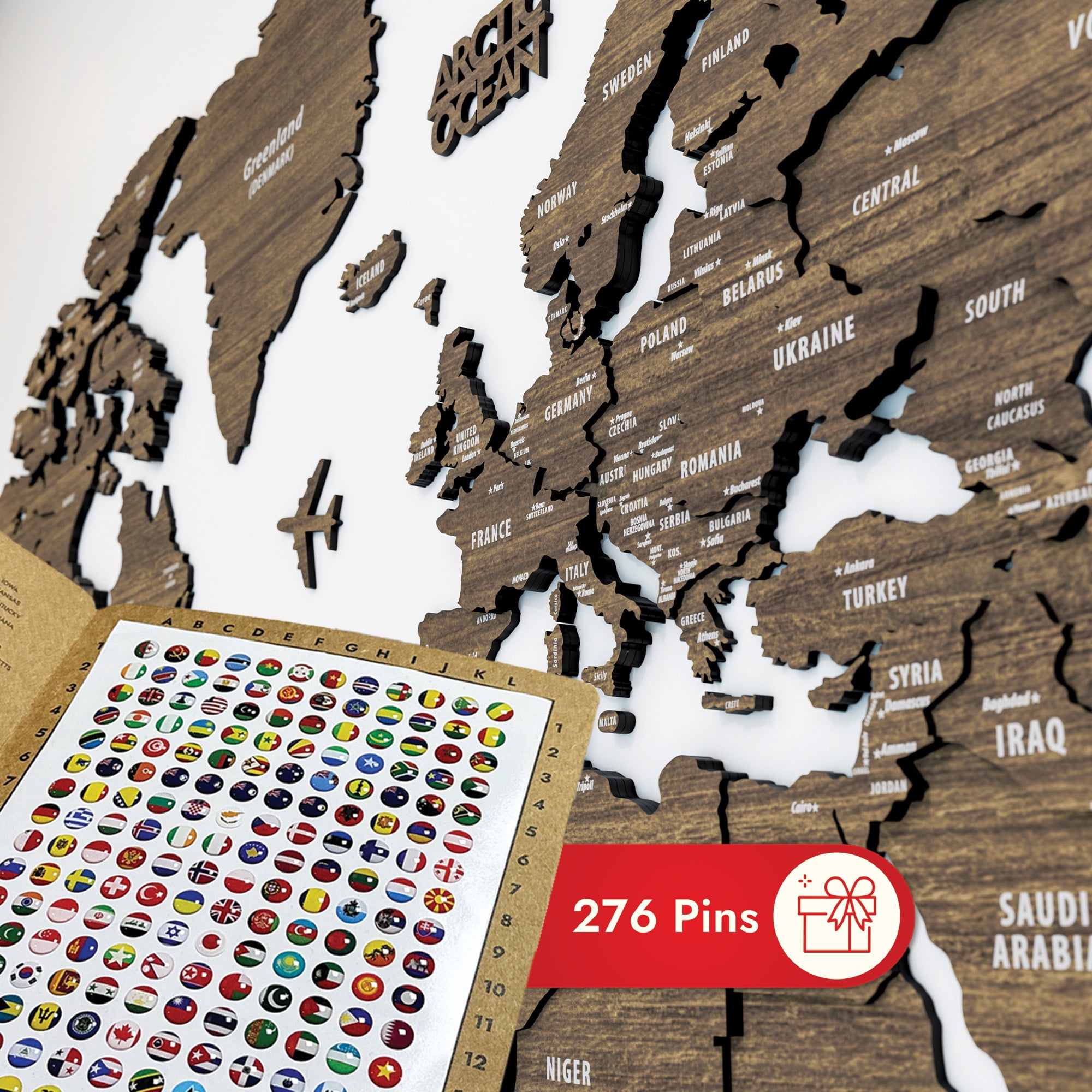ColorfullWorlds 3D Wood World Travel Map Wall Art Medium Betul