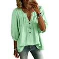 thumbnail image 5 of Women's V Neck 3/4 Sleeve Tops Casual Summer T Shirts Loose Fit Button Vacation Blouses Tops by Yigetop Light Green L, 5 of 8