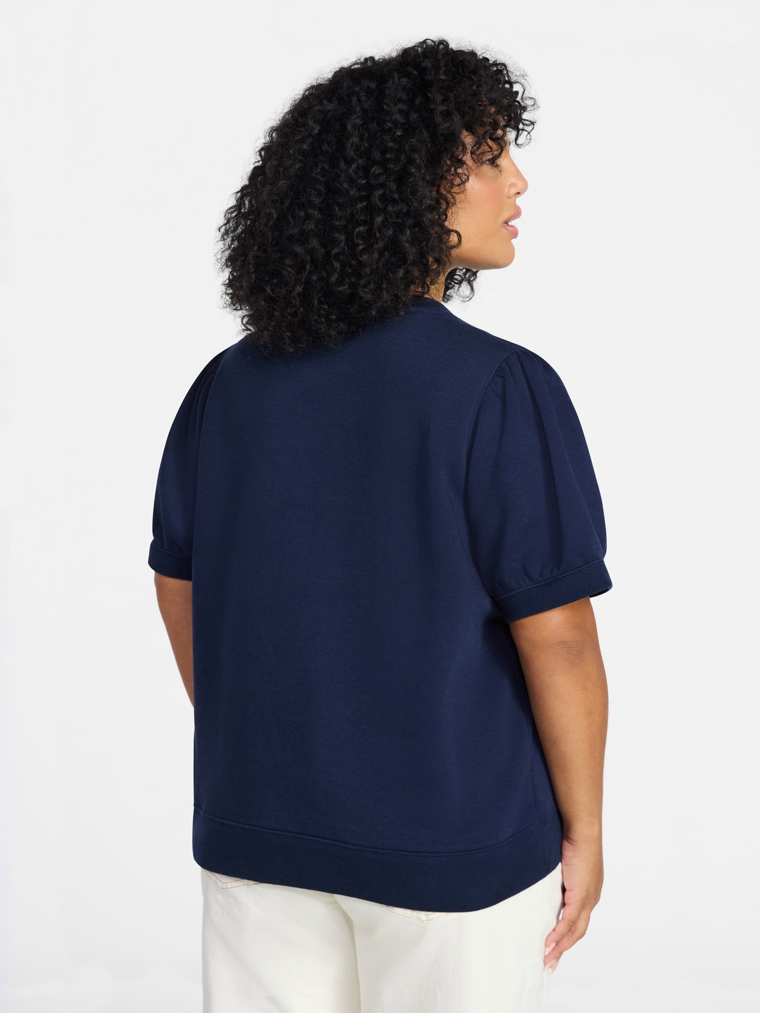 Terra & Sky Women's Plus Size Sweatshirt with Short Puff Sleeves, Size 0X-5X