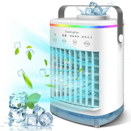 Mini Portable Air Conditioner, Evaporative Air Cooler,Personal Air Cooling Fan and Humidifier with 4 Speeds 7 Colors for Room & Office Desk Outdoors Travel, White