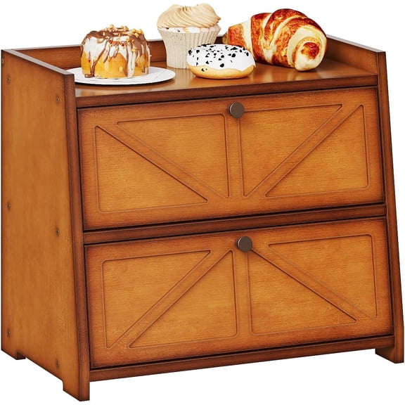 Vintage Double Layer Bread Box for Kitchen Counter Bamboo Bread Storage Container Large Capacity Bread Storage Bin