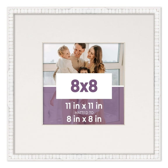 8x8 Frame White With Black Picture Mat For 8x8 Photo - White 11x11 Frame To Display Print or Poster