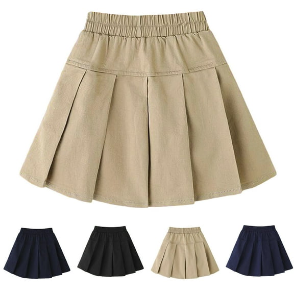 RTKFRFLM Girls Pleated Skirt Kids Elastic Waist School Uniform Short Skirt for Fall Dark Blue 7-8 Years