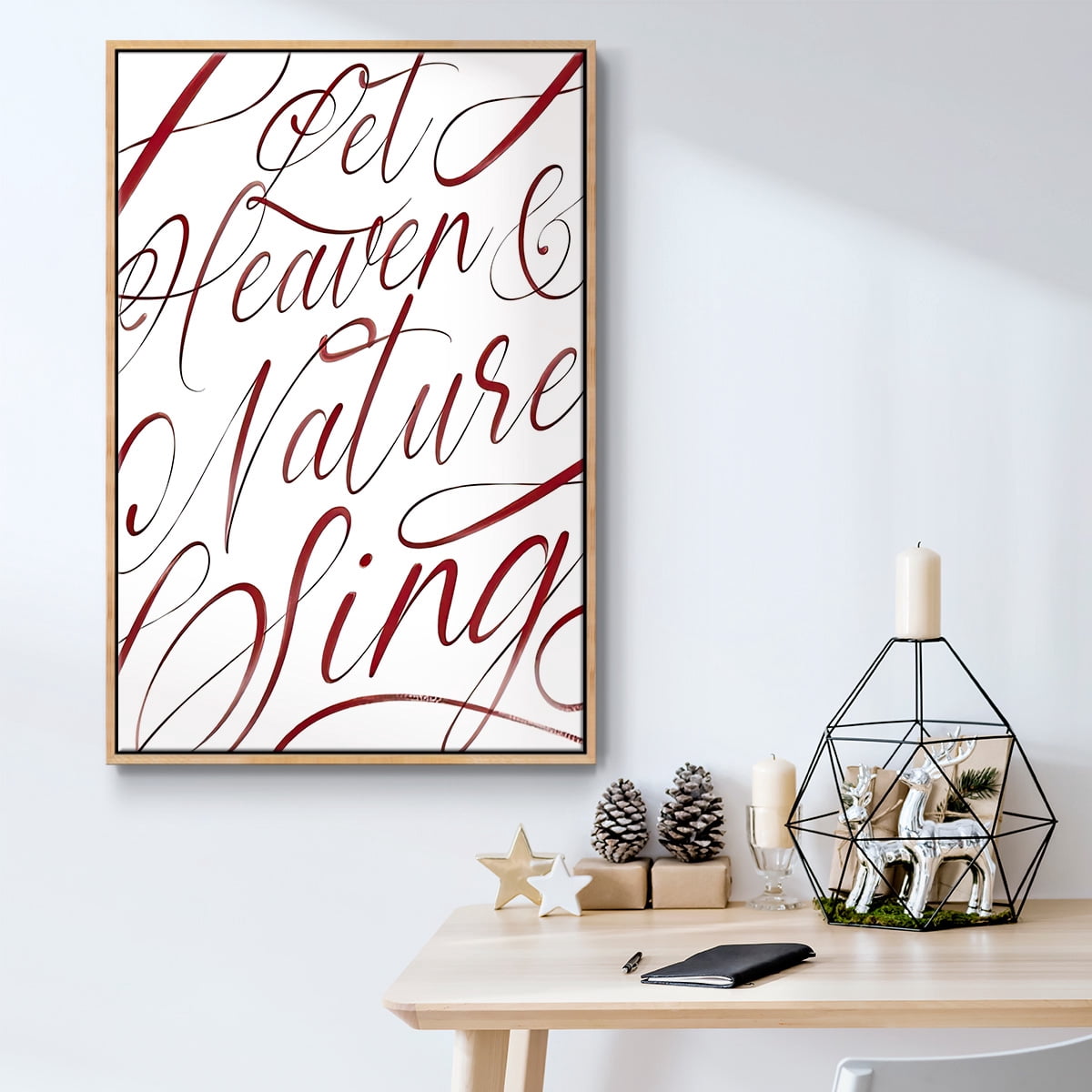 Heaven and Nature - Framed Gallery Wrapped Holiday Canvas - 25 x 37 - Natural Wood Frame