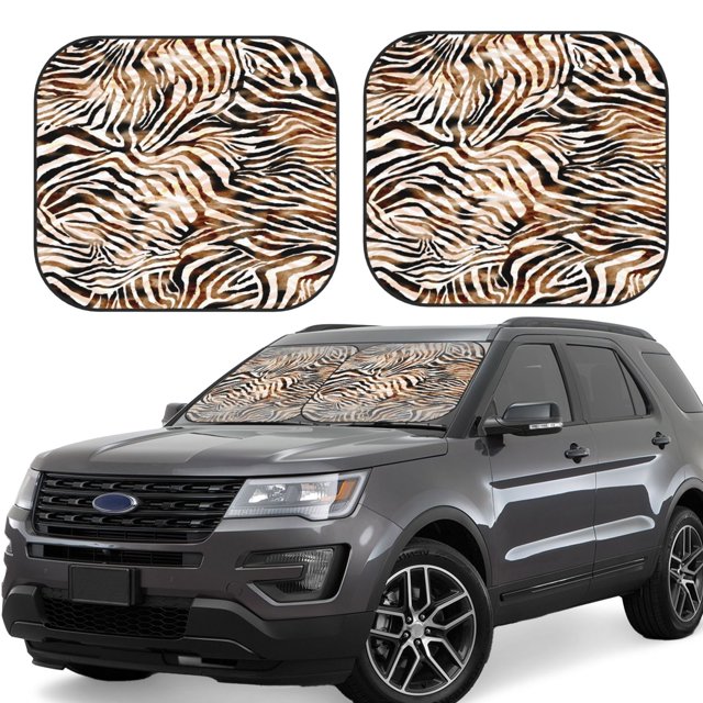 Balery Watercolor Zebra Parasol para parabrisas de coche de 2 piezas | Parasol plegable para parabrisas delantero de coche para la mayoría de sedanes-Medium