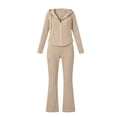 thumbnail image 4 of Gamivast 2 Piece Tracksuit Set for Women Ribbed Knit Full Zip Collared Long Sleeve Jacket Wide Leg Pants Fall Lounge Outfit Beige M, 4 of 4