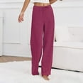 thumbnail image 6 of BODOAO Striped Wide Leg Pants for Women - Casual Loose Fit High-Waisted Drawstring Pajama Pants - Straight Trousers Striped Wide Leg Pants Elastic Waist Knit Baggy Sweatpants with Pockets Wine Xl, 6 of 9