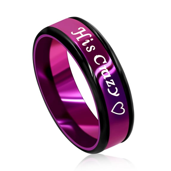 Stainless Steel His Crazy Ring Wedding Band Engagement Rings for Women and Men Couples Gifts for Him and Her (Purple His Crazy Size 7)