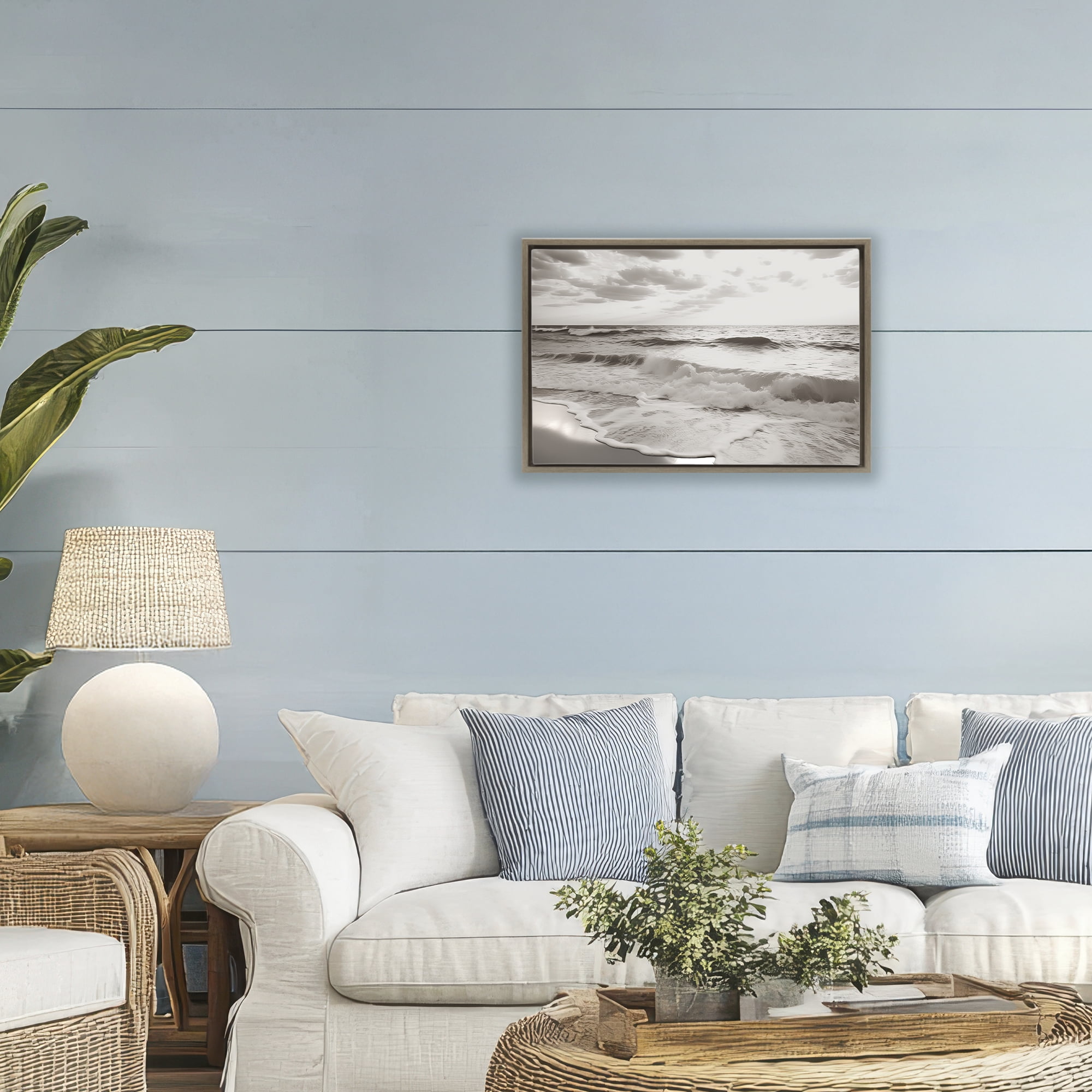 Beach View Reverie Brown Framed Floater Canvas Wall Art, design by Decent Exposures