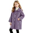 thumbnail image 4 of TIREOW Girls Mid‑Length Coat Solid Color Single Breasted Long Sleeve Lapel Trench Coat Fall Winter Fashionable Warm Overcoat, 4 of 9