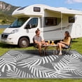 thumbnail image 4 of Kohree Outdoor Rug 8'x10' Reversible Waterproof Plastic Straw Rugs with Corner Loops Indoor Outdoor Patio Mat for RV Camping Deck Boho Porch Balcony, Palm Leaves Gray White, 4 of 10