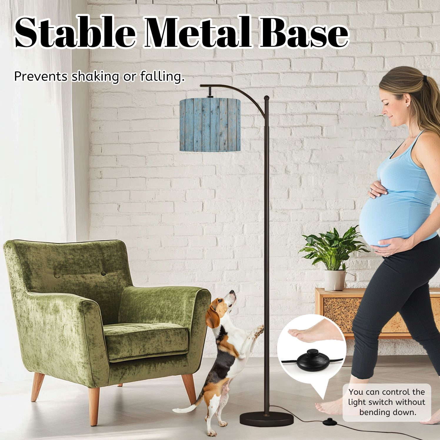 Arc Floor Lamp with Adjustable Lampshade Light old boards Wooden light wood Advertising Standing Lamp 3 Color Temperatures Dimmable Tall Pole Lamp with Foot Switch for Bedroom