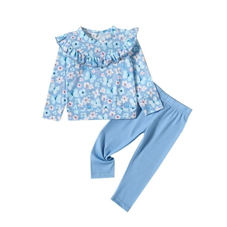 

Sobgg25 Toddler Girls Long Sleeve Ruffles Floral Prints T Shirt Pullover Tops Pants Outfits Size 6-9 Months